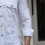 White-Dotted Hunting Style Shirt | Premium Men's Sportswear | Classic Outdoor Design | Comfortable Cotton Fabric | Size 36-44